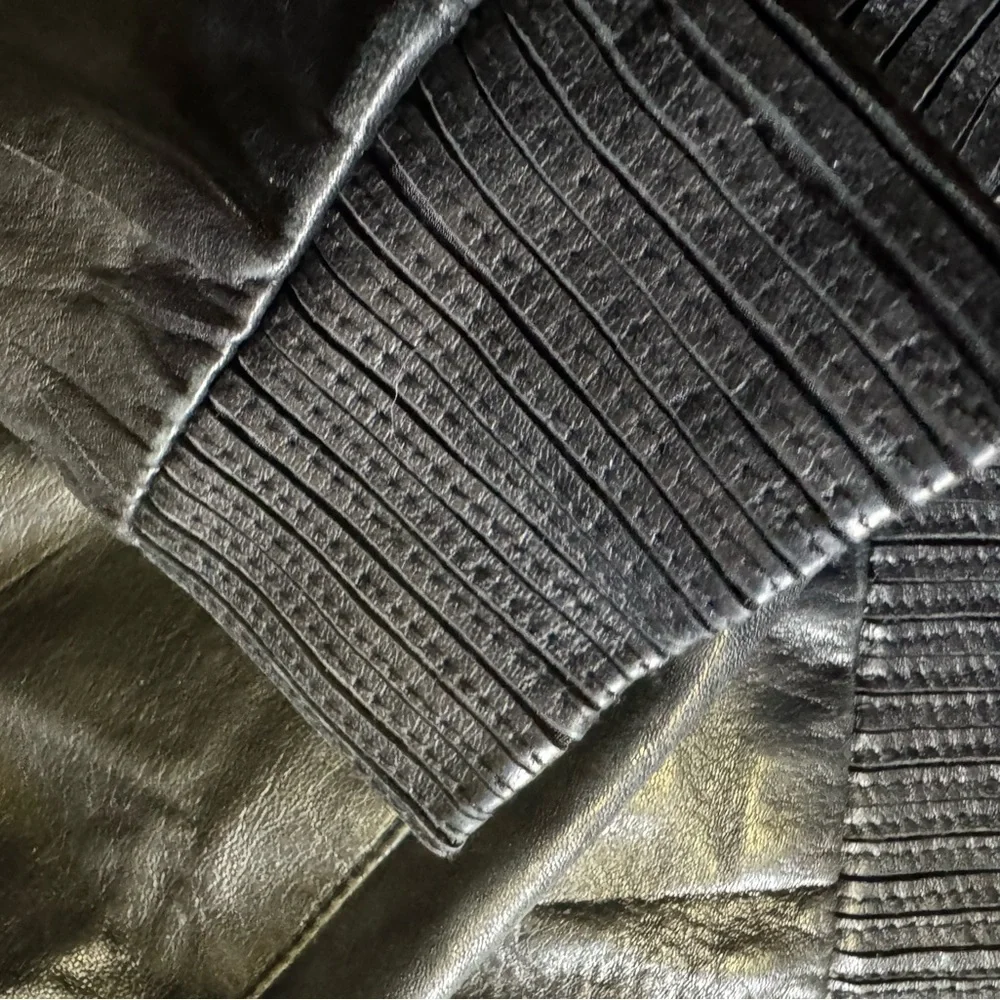 Black Leather Hooded Jacket - Picture 5 of 10